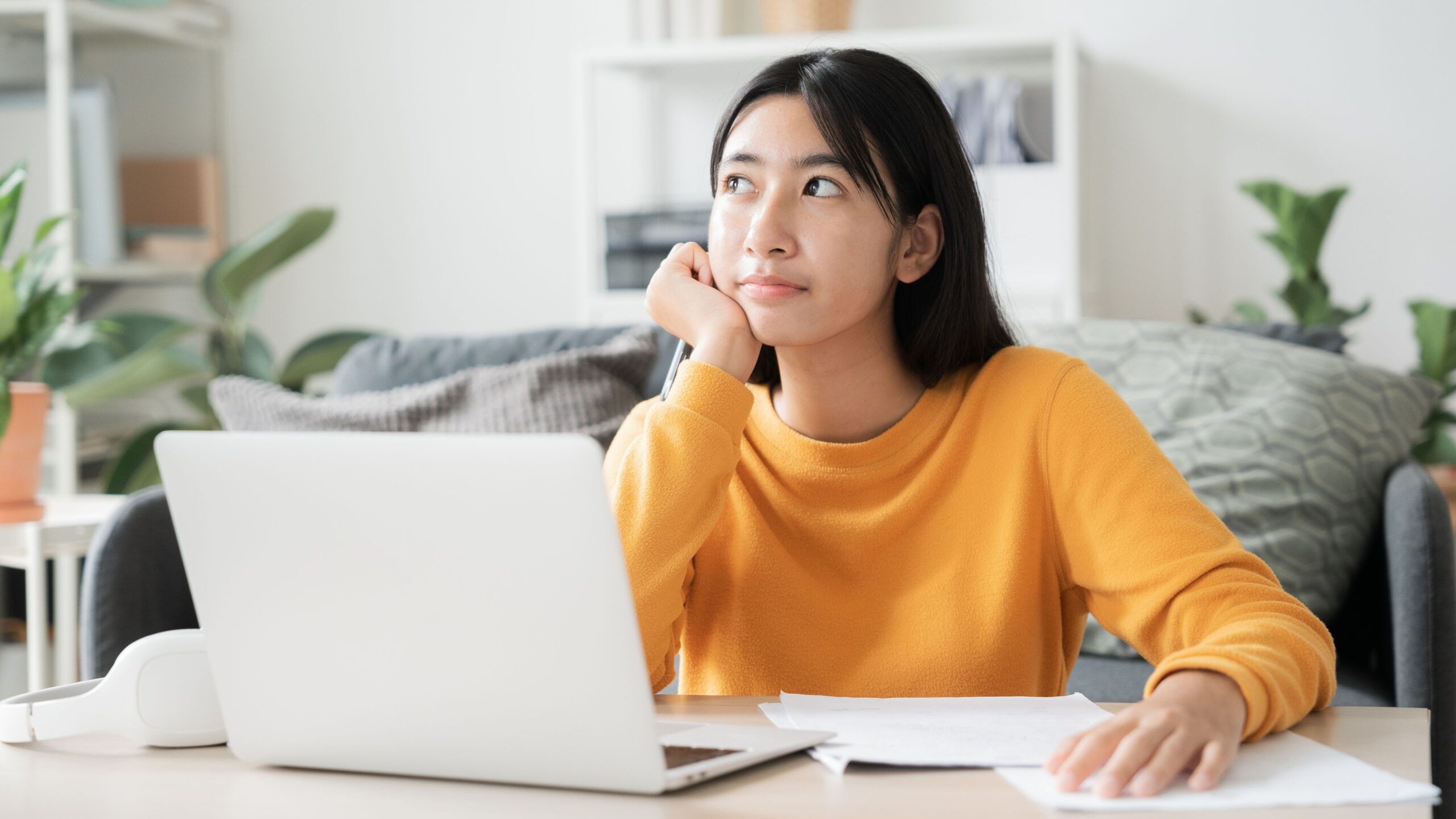 Image of a girl thinking.